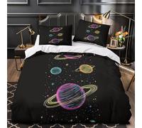QEVAWPAE Neon Planets Comforter Cover 3D Design Printed All Season 3 Piece Bedding Set Zipper space Doodle Quilt Cover Ultra Soft Machine Washable for Kids Teens Adults Women Youth Single（140x200cm）