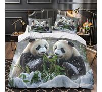 QEVAWPAE Panda Eating Bamboo Duvet Cover 3D Print Anti-allergic 3 Piece Bed Linen Hidden Zipper Comforter Cover Premium Ultra Soft for Adults Teens Women Kids Children Girls Single（135x200cm）