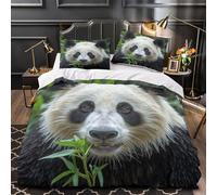 QEVAWPAE Panda Eating Quilt Cover 3D Design Printed Hotel Quality 3-Piece Bedding Set Zipper Comforter Cover Super Soft All Season for Teens Adults Women Kids Girls Boys Single（135x200cm）