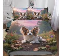 QEVAWPAE Papillon Graceful Pet Dog Printed Polyester Duvet Cover And Bedding Set with Fine Workmanship, Ideal for Bedroom Decoration Or Gift King（220x240cm）