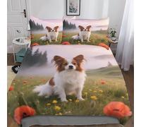 QEVAWPAE Papillon Luxury Pet Dog Polyester Duvet Cover And Bedding Set with Corner Ties And Hidden Zipper, Ideal for Bedroom Decor Double（200x200cm）