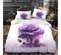 QEVAWPAE PurpleRoseArt Comforter Cover 3D Print Super Soft 3-Piece Bed Set Hidden Zipper DigitalFantasyStyle Duvet Cover Hotel Quality Hypoallergenic for Adults Women Kids Girls Boys King（220x240cm）