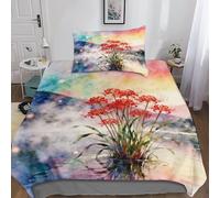 QEVAWPAE Red Spider Lily Stylish Flower Ultra-Soft Microfiber Duvet Cover And Bedding Set with Concealed Zipper for Hotel Or Home Bedroom Single（135x200cm）