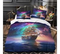 QEVAWPAE Sailboat in Space Duvet Cover 3D Design Printed Anti-allergic 3 Pieces Bedding Set Zipper Quilt Cover Hotel Quality Washable for Adults Kids Women Teens Youth Girls Double（200x200cm）