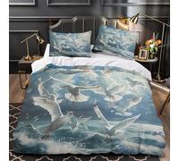 QEVAWPAE Seagulls in Flight Quilt Cover 3D Design Printed Premium 3 Pieces Bed Linen Zipper Closure Comforter Cover Soft Easy Care for Kids Youth Teenagers Adults Women Girls Double（200x200cm）