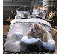 QEVAWPAE Snowy Monkey Family Comforter Cover 3D Print Hotel Quality 3-Piece Bed Set Hidden Zipper Quilt Cover Extra Soft All Season for Adults Women Kids Girls Boys Teens Youth King（220x240cm）