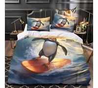 QEVAWPAE Surfing Penguin Comforter Cover 3D Design Printed Luxury 3 Piece Bedding Set Zipper Quilt Cover Super Soft All Season for Kids Teens Adults Women Youth Teenagers Single（135x200cm）