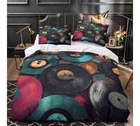 QEVAWPAE Vinyl Records Comforter Cover 3D Design Printed Super Soft 3 Pcs Bedding Set Zipper Quilt Cover Luxury Machine Washable for Kids Girls Boys Adults Women Teens Double（200x200cm）
