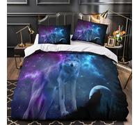 QEVAWPAE Wolf Cosmic Scene Quilt Cover 3D Design Printed Easy Care 3-Piece Bedding Set Zipper Comforter Cover Hotel Quality Anti-allergic for Teens Adults Women Kids Girls Boys Double（200x200cm）