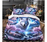 QEVAWPAE Wolf with Glowing Eyes Duvet Cover 3D Print Hotel Quality 3 Pieces Bed Set Zipper Comforter Cover Super Soft All Season for Kids Children Adults Women Teens Youth Super king（260x220cm）