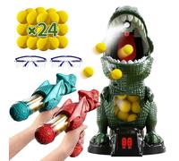 QEWEUUIE Movable Dinosaur Shooting Toy for Boys Aged 4-10, Electronic Shooting Game for Kids with 2 Air Pump Guns and 24 Foam Bullets, LED Score Display, Sound Effects, Fun Gift for Boys and Girls