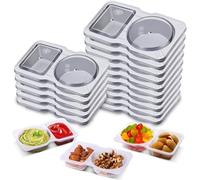 Qewro 15 Sets Snack Containers, Reusable Double Compartment Condiment With Lids 2 Portion Snack Containers Sauces Dip, Disposable Box to Grab and Go with Prep For Adults, On The Go For Kids