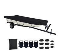 QEWTYI 14ft Jon Boat Cover- Waterproof Heavy Duty Trailable Fits Jon Boat 14ft Long Black Marine Grade Reinforced Adjustable Side Straps & Sand Bag
