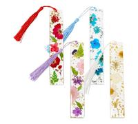 QEXUJOW Bookmarks, these 4 resin bookmarks with floral tassels are fresh and cute, perfect for book lovers and an excellent gift.