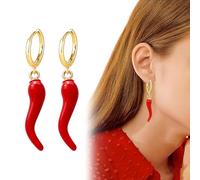 QEXUJOW Creole Earrings in Bijouterie, A Pair of Golden Hoop Earrings in the Shape of Chili Pepper with Shiny Enamel Surface - Unique and Eye-catching