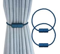 QEXUJOW Curtain Holders, Pack of 2 Blue Magnetic Curtain Tiebacks with Braided Rope and Powerful Magnets Home Decor Draped Curtain Tiebacks