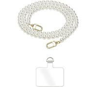 QEXUJOW Mobile Phone Straps & Wrist Straps, Mobile Phone Strap, Hand Strap Camera, Mobile Phone Pendant, White Pearl Lanyard, Mobile Phone Charm, DIY Handbag Bag, Pearl Chain (120 cm)