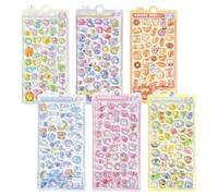 QEXUJOW Scrapbooking Stickers, Six Three Dimensional Embossed Cartoon Stickers, Waterproof and Abrasion Resistant, Suitable for Decorating Photo Albums, Phone Cases and Water Bottles