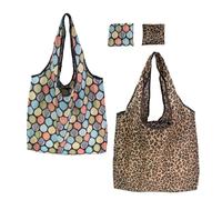 QEXUJOW Shopping Bags, 2 Piece Foldable Shopping Bag, Lightweight Waterproof Polyester Shoulder Bag, Medium Size, Eco-Friendly Tote Bag