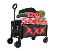 QEZER 120L Festival Trolley on Wheels,225kg/500lbs Folding Wagon，garden cart， All-Terrain Wide Wheels & Magnetic Handle, Portable Foldable Camping Trolley for Garden Beach Festival