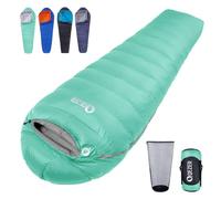 QEZER Down Sleeping Bag 4 Season, Lightweight Winter Sleeping Bag 0 Degree to -12 Degree C for Adults and Kid Camping, Hiking and Backpacking Outdoor Filled 600+FP Down (Green)
