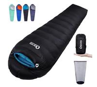 QEZER Down Sleeping Bag 4 Season, Lightweight Winter Sleeping Bag 0 Degree to -12 Degree C for Adults and Kid Camping, Hiking and Backpacking Outdoor Filled 600+FP Down (Black)
