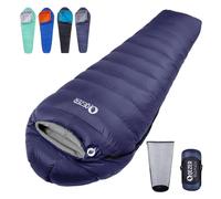 QEZER Down Sleeping Bag 4 Season, Lightweight Winter Sleeping Bag 0 Degree to -12 Degree C for Adults and Kid Camping, Hiking and Backpacking Outdoor Filled 600+FP Down (Blue)