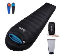 QEZER Down Sleeping Bag 4 Season, Lightweight Winter Sleeping Bag 0 Degree to -12 Degree C for Adults and Kid Camping, Hiking and Backpacking Outdoor Filled 600+FP Down (Black and Blue)