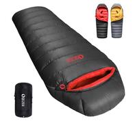 QEZER Down Sleeping Bag for Adults (620FP-RDS)-Graphene antistatic material,0 degree ultralight sleeping bag with packing bag, suitable for hiking, camping, and trekking (black, 1000g)