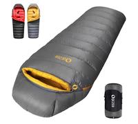 QEZER Down Sleeping Bag for Adults (620FP-RDS)-Graphene antistatic material,0 degree ultralight sleeping bag with packing bag, suitable for hiking, camping, and trekking (grey, 1000g)