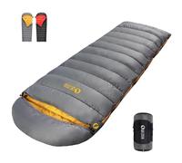 QEZER Down Sleeping Bag for Adults (620FP-RDS)-Graphene antistatic material,0 degree ultralight sleeping bag with packing bag, suitable for hiking, camping, and trekking (grey, 500g)