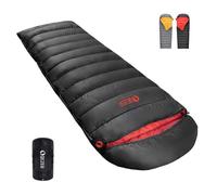 QEZER Down Sleeping Bag for Adults (620FP-RDS) - Graphene Antistatic Material, 0 Degree Ultralight Sleeping Bag with Packing Bag, Suitable for Hiking, Camping, and Trekking (Black, 500g)