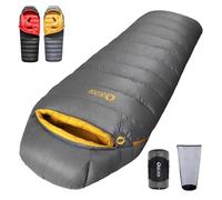 QEZER Down Sleeping Bag for Adults (620FP-RDS)-Graphene antistatic material,0 degree ultralight sleeping bag with packing bag, suitable for hiking, camping, and trekking (grey, 1500g)