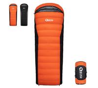 QEZER Down Sleeping Bag,Lightweight Rectangular Winter Sleeping Bag [1180g/1860g] for Adults and Kids 4 Season Camping, Hiking,Warehouse and Moutaineering Outdoor (Orange, 500g down)