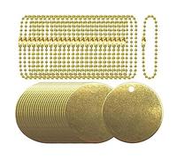 Qezodsx 25 Pcs 1.5inch Brass Valve Tags Stamping Blank with Hole and 25Pcs 2.4mm Metal Ball Chains for Pipe Valves, Equipment Sturdy