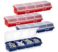 Qezodsx 4 PCS Screw Organizers and Storage Bins with Locks Hardware Organizer Box Blue & Red Plastic with Compartment Bolt Organizer