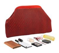 Qfdiwr Crochet Handbag - Round Summer Clutch - Lightweight and Elegant Versatile Accessory for Evening Wedding Travel Holiday, Red Wavy Pattern, Se référer à la description