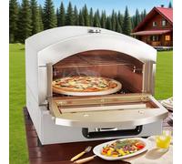 QFGain Commercial Gas Pizza Stove - Built-in External Thermometer, Adjustable Flame Control, 50-350°C Stone Baking, Stainless Steel, for Family Outside Cooking Camping