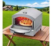 QFGain Outdoor Portable Gas Pizza Oven Grill with External Thermometer - Fast Wood-Fire Taste, Countertop Backyard BBQ Pizza Cooking, Stainless Steel, for Tailgating, Beach, Garden