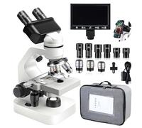 QFGain Professional 40X-2000X Binocular Lab Microscope with 7" HD Display, USB Output & Dual Fine Focus, for University, Medical School, Research & Teaching | with Slides Set & Phone Holder 5000X