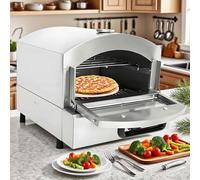 QFGain Stainless Steel Gas Pizza Oven - External Thermometer for Precision Cooking, Windproof Design, Adjustable Burner Knobs, Includes Pizza Drip Tray Pressure Relief Valve & Drip Tray