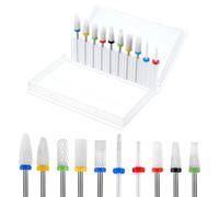 QFGasre 10pcs Nail Drill Bits Set Professional Ceramic Drill Bits Nail File Cuticle Remover for Acrylic Electric Manicure Pedicure Nails Machine