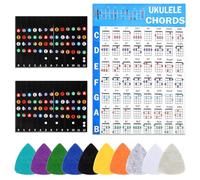 QFGasre 13 Pcs Ukulele Chord Chart Cheat Sheets with Ukulele 2 Scale Stickers and 10 Felt Ficks Expand Uke Playing Quickly for Beginners and Intermediate Players