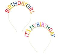 QFGasre 2 Pcs Birthday Crown Headband Rainbow It's My Birthday Headband for Women Headpiece Crown Gift Party Decorations for Women