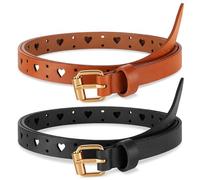 QFGasre 2 Pcs Girls Belt, Kids PU Leather Waist Belt Elastic Stretch Belts