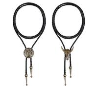 QFGasre 2pcs Bolo Tie for Men Western Cowboy Leather Necktie Leather Necktie Turquoise Native Americans Necklace Halloween Tie Costume Accessories for Women