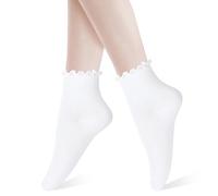 QFGasre 3 Pairs Women Ruffle Socks Cute Ruffle Ankle Socks Turn Cuff Frilly Sock Lightweight Cottons Sock