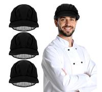 QFGasre 3pcs Chef Hat Adjustable Kitchen Cooking Chef Cap Food Service Hair Net Elastic Caps Breathable Mesh for Kitchen Food Service Black