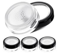 QFGasre 4pcs Plastic Empty Travel Small Loose Powders Compact Refillable Portable Makeup Powders Container No Leak Cases with Rotatable Sifter and Black Screw Lid