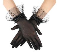 QFGasre Women Short Lace Gloves Halloween Black Tea Party Gloves Bows Short Mitten for Suning Protections Dinner Funeral Wedding Evening Costume Accessories
